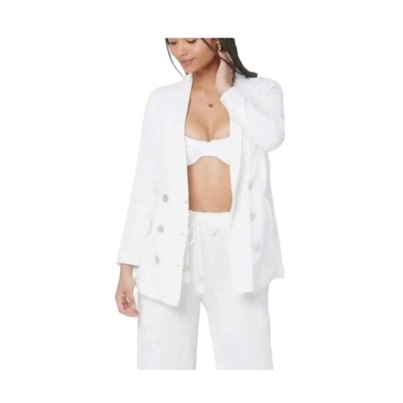 l space Jackets & Blazers - L Space Bianca White Crinkle Double Breasted Size 4 Oversized Blazer Jacket